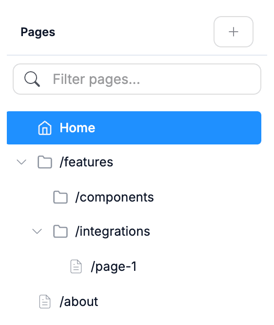 Pages panel interface