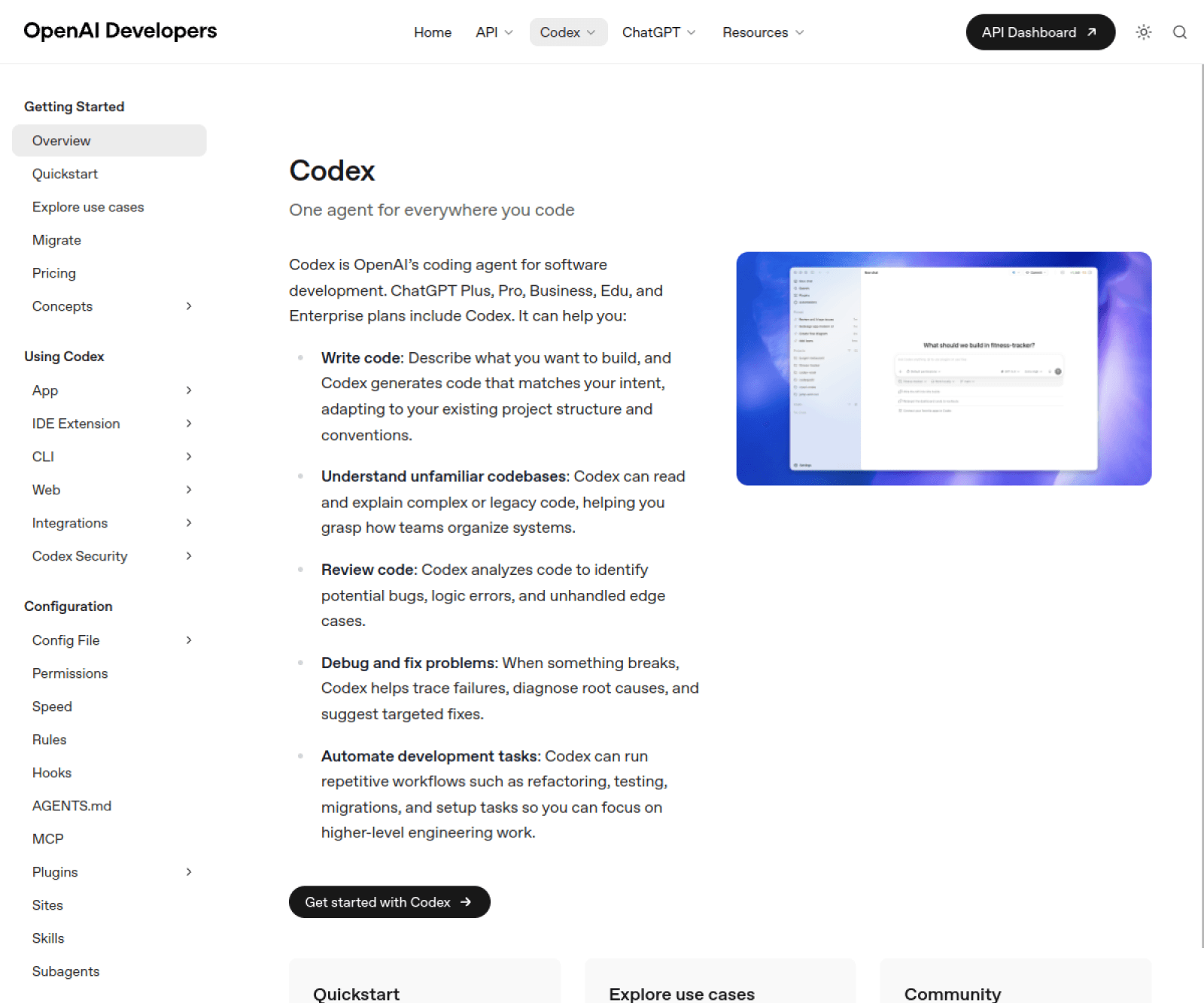 Codex landing page